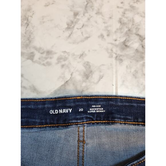 Old Navy Women's Blue Mid Rise Distressed Rockstar Super Skinny Jeans Size‎ 20 - Picture 3 of 7